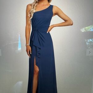 Elegant One-Shoulder Blue Dress